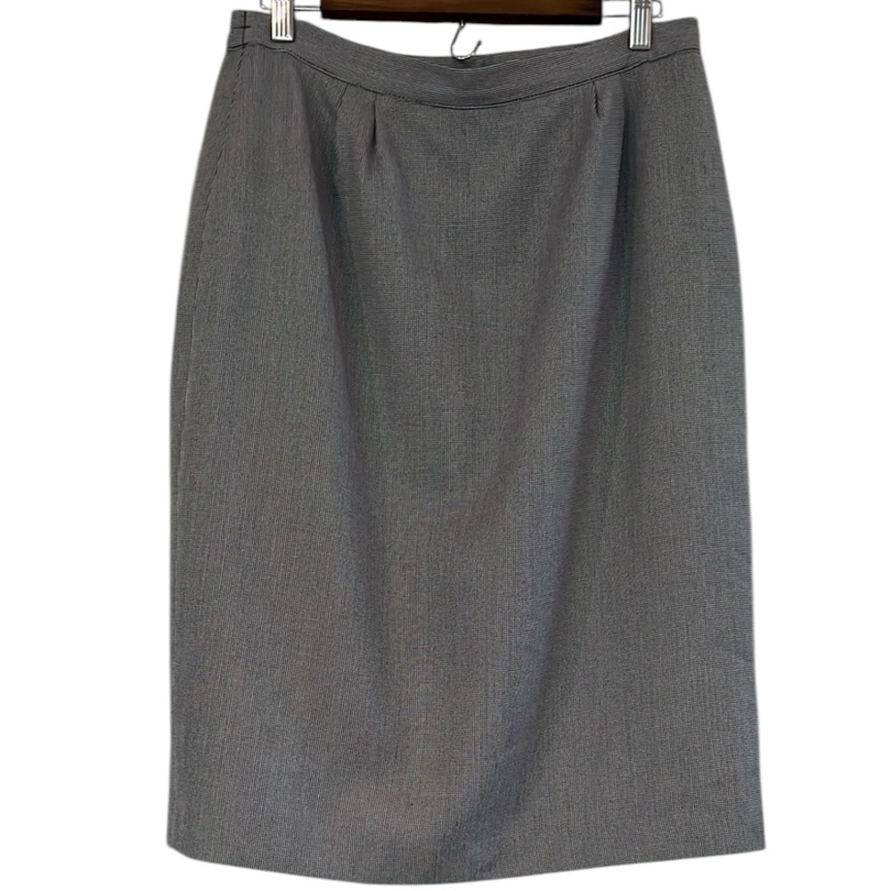 VINTAGE THE SUIT COMPANY MICRO CHECKERED PRINT MIDI PENCIL SKIRT BLU WHT SIZE 14